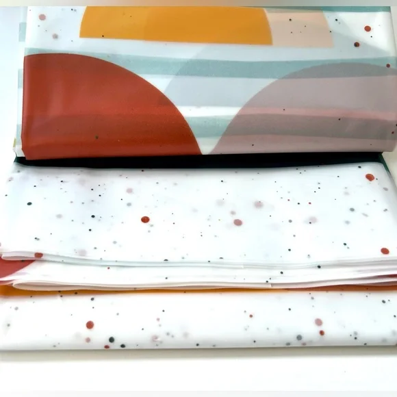 Serenity Splash Geometric Peva Shower Curtain Golden Yellow Blue Rust Red Spa - Picture 4 of 8